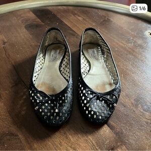 Jimmy Choo Ballet Flats Shoes Black Leather Slip-On Size 37